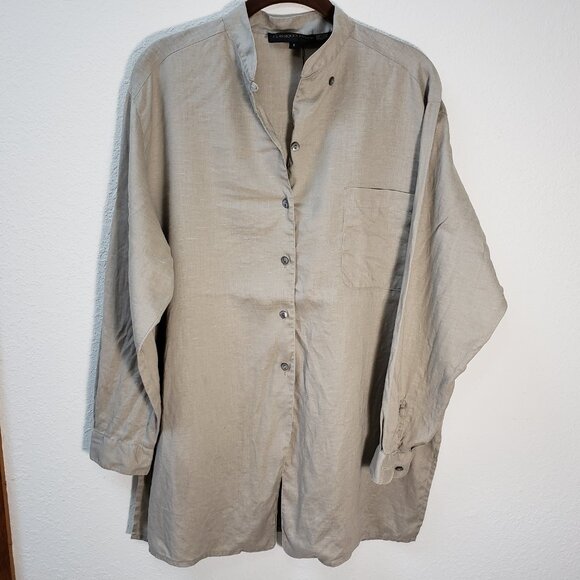 Vtg. Classiques Oversized Tan Button Up Blouse 100% Linen Size Small - Picture 3 of 7